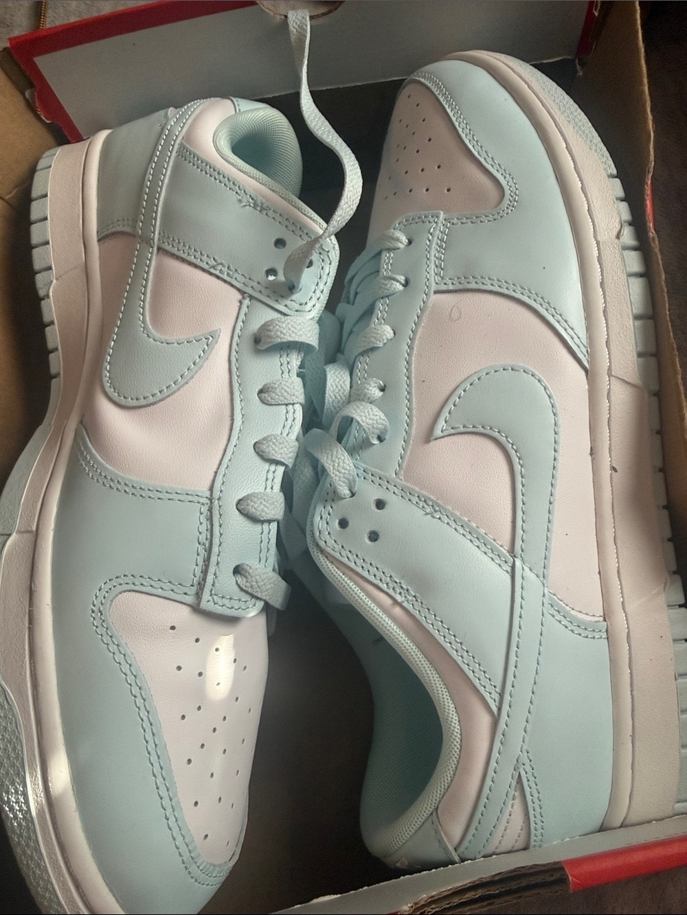 Nike Women's Low-Top Sneakers in Pastel Pink and Mint Blue